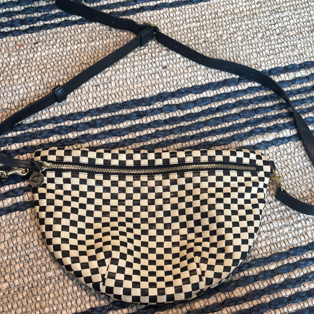 Clare V Black and Cream Checkered Crossbody Bag